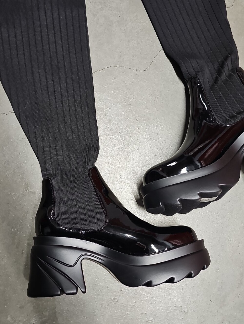 [NEW] Over-the-Knee Black Platform Boots - Stretch Sock Shaft